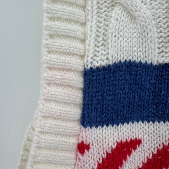 Reebok Vintage Cable Knit Sweater Vest White Blue Red Stripe V Neck Women's S/M - Picture 7 of 9